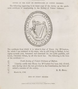 Sceau de la Société des Irlandais unis de Belfast, vers 1792 (gravure) - Irish School
