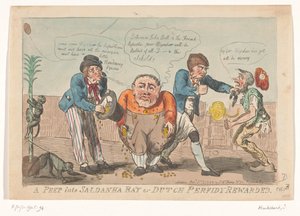 Caricature de la capitulation de la flotte batave dans la baie de Saldanha, 1796