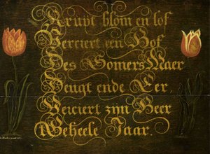 Un Maxim calligraphique avec des tulipes - Isaac Hondius