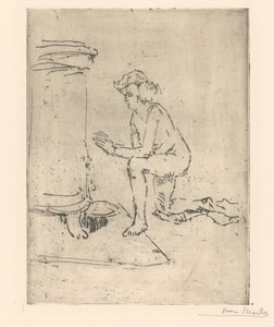 Modèle agenouillé devant un poêle - Isaac Israels (signed by artist)