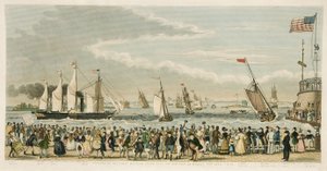 Arrivée du Grand Navire à vapeur Western, au large de New York le lundi 23 avril 1838, pub. 1842 - Isaac Robert Cruikshank