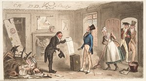 Conforts du collège, un étudiant de première année prenant possession de ses chambres, de The English Spy, publié en 1824