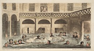 Bains publics à Bath ou Strewing Alive, de The English Spy, pub. 1824