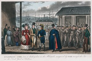 Splendid Jem parmi les condamnés dans le chantier naval de Chatham, Kent, 1821 - Isaac Robert Cruikshank