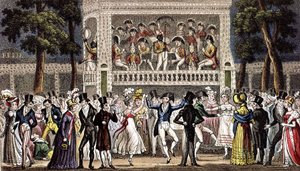 Un bal au jardin de Vauxhall à Londres vers 1830, gravure - Isaac Robert & George (1792 1878) Cruikshank