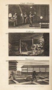Métiers en Angleterre de la Régence : soufflage de verre, houillère et tannage