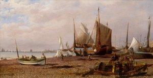 Plage de Brighton avec bateaux de pêche