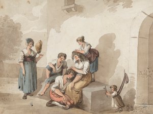 Après Pinnelli (Groupe de paysans devant une maison)