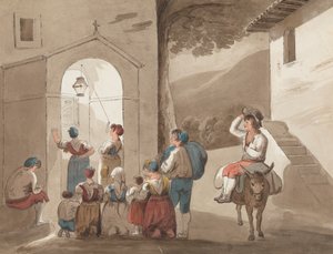 Après Pinnelli - Groupe de paysans devant une église