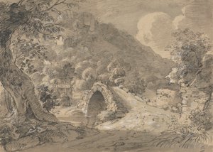 Paysage montagneux avec un pont et une maison - Isaac Weld