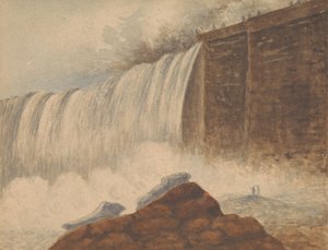 Vue des Chutes du Niagara avec Deux Figures sur un Rocher au Premier Plan à Droite