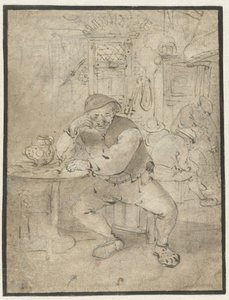 Paysans assis, appuyé sur une petite table - Isaac van Ostade