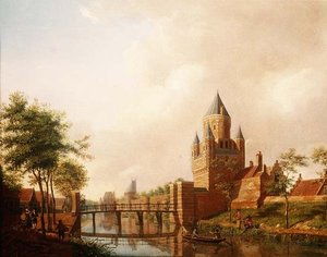 Vue de la Kleine Houtpoort à Haarlem avec la Grote Houtpoort en arrière-plan - Isaac Ouwater