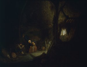 Famille de paysans dans une grange