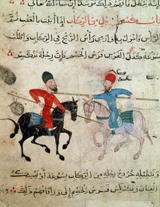 Art islamique : Dessin sur parchemin de la période fatimide (10-11ème siècle) - Scène de duel entre deux cavaliers