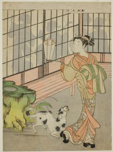 Courtisane regardant en arrière les ombres sur le Shoji - Isoda Koryusai