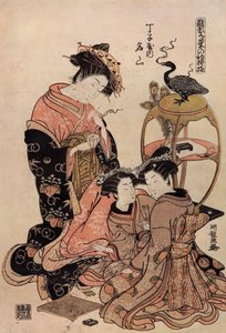 Courtisane japonaise en kimono prenant une tasse de thé - Isoda Koryusai
