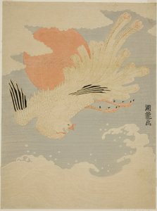 Phénix volant au-dessus des vagues devant le soleil du matin - Isoda Koryusai