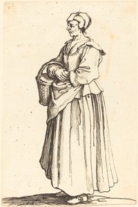 Paysanne avec panier, de profil, face à gauche
