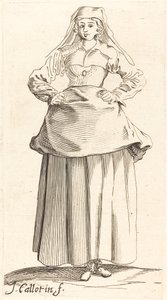 Jeune femme avec les mains sur les hanches, vue de face - Israel Henriet after Jacques Callot