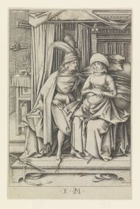 Couple assis sur un lit, extrait de Scènes de la vie quotidienne - Israhel van Meckenem