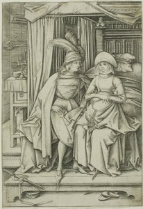 Un homme et une femme assis sur un lit - Israhel van Meckenem the younger