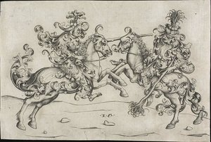 Combat de deux hommes sauvages à cheval - Israhel van Meckenem the younger