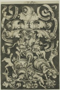 Ornement avec fleur et huit personnages sauvages - Israhel van Meckenem the younger