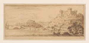 Vue côtière avec un marin dans un voilier à droite (Ontwerpen voor een prentreeks met kustlandschappen) - Israël Silvestre