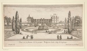 Vue du Château Liencourt : Une cour avec une fontaine - Israël Silvestre