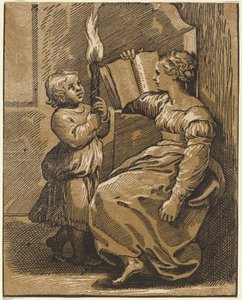 Sibylle lisant - Italian 16th Century, after Ugo da Carpi, after Raphael
