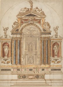 Autel élaboré en marbre coloré orné de sculptures - Italian 17th Century