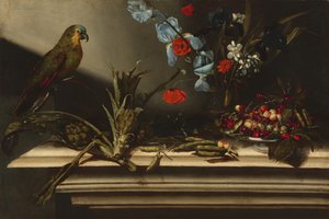 Nature morte avec artichauts et perroquet