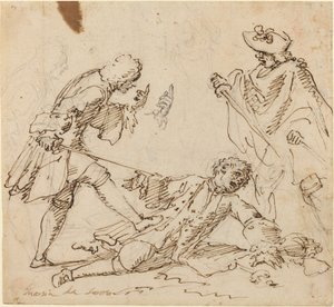 Trois hommes se battant