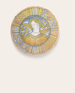 Un plat Bella Donna en or-lustre de Deruta, vers 1500-30
