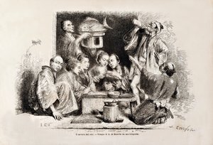 Petite fête buvant du saké, de l