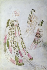 Une femme et deux hommes portant de longs manteaux, vers 1450 - Italian School