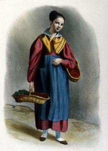 Une jeune vendeuse ambulante de fraises. Métier milanais, gravure de Locarno de 1830 - Italian School
