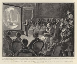 Un spectacle au Vatican, le pape à une exposition de lanternes magiques (litho) - Italian School