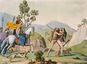 Guerriers celtiques anciens en expédition rencontrant un couple en chasse, vers 1800-18 - Italian School
