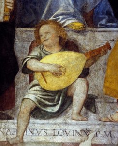 Ange musicien jouant du luth. Détail d