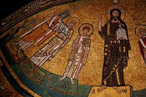 Abside avec Christ, saints et Pape Grégoire IV (mosaïque) - Italian School