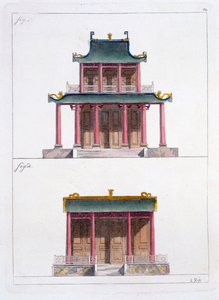 Arc de Ke Koo Fu à Canton, vue de face et de côté, vers 1820-30
