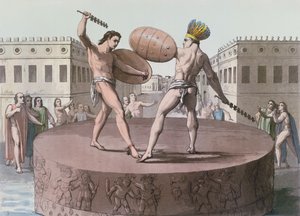 Guerriers aztèques en combat sur un Cuauhxicalli, c.1820
