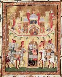 Scène de bataille aux murs de Jérusalem, de Descriptio Terrae Sanctae par Burcardus Theutonicus ou Burchard du Mont Sion