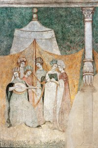 Bicocca degli Arcimboldi : fresque du 15ème siècle, détail de femmes jouant de la musique (fresque)