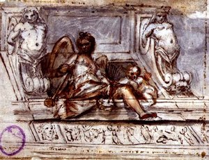 Conception de plafond avec la muse de la musique, c.1700