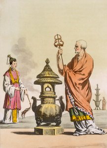 Coutumes religieuses taoïstes chinoises : Un bonze en robes cérémonielles, vers 1820-30 - Italian School