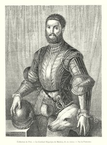 Collection de Pitti, Le Cardinal Hippolyte de Médicis, fils de Julien, Par le Pontormo (gravure) - Italian School