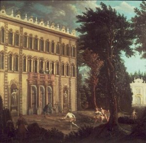 Maison de campagne avec des figures élégantes (une de la paire)